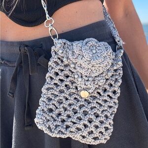 Gray Handmade Crochet Crossbody/Shoulder Bag – Adjustable Strap